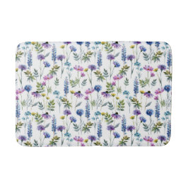 Blauw Paarse Aquarel Wilde Bloem Badmat