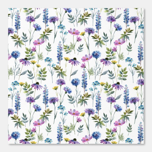Blauw Paarse Aquarel Wilde Bloem Behang (Voorkant)
