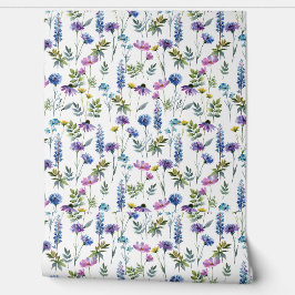 Blauw Paarse Aquarel Wilde Bloem Behang