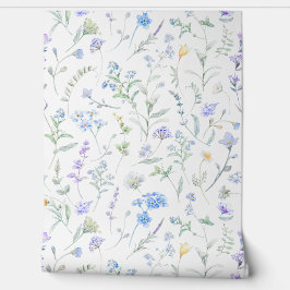 Blauw Paarse Aquarel Wilde Bloem Behang