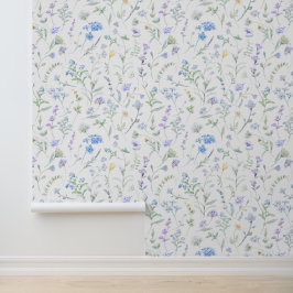 Blauw Paarse Aquarel Wilde Bloem Behang