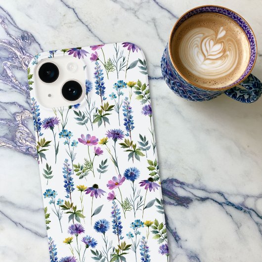 Blauw Paarse Aquarel Wilde Bloem Case-Mate iPhone Case