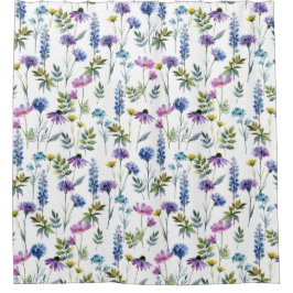 Blauw Paarse Aquarel Wilde Bloem Douchegordijn