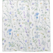 Blauw Paarse Aquarel Wilde Bloem Douchegordijn (Voorkant)