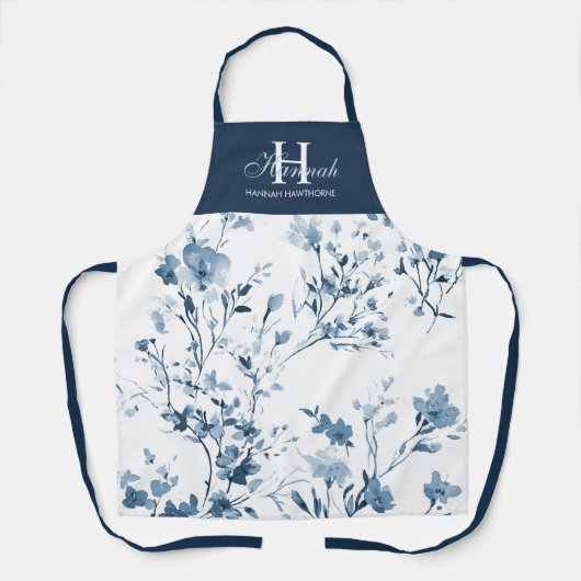 Blauw Paarse Aquarel Wilde Bloem Eigen Naam Schort (Voorkant)