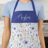 Blauw Paarse Aquarel Wilde Bloem Eigen Naam Schort
