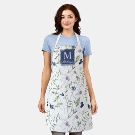 Blauw Paarse Aquarel Wilde Bloem Eigen Naam Schort