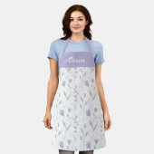 Blauw Paarse Aquarel Wilde Bloem Eigen Naam Schort (Gedragen)