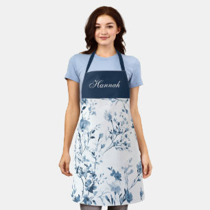 Blauw Paarse Aquarel Wilde Bloem Eigen Naam Schort