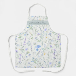 Blauw Paarse Aquarel Wilde Bloem Eigen Naam Schort
