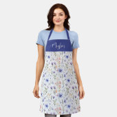 Blauw Paarse Aquarel Wilde Bloem Eigen Naam Schort (Gedragen)
