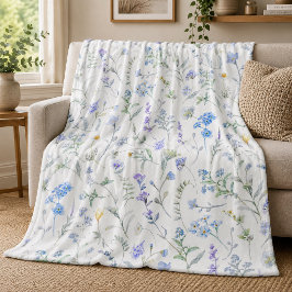 Blauw Paarse Aquarel Wilde Bloem Fleece Deken