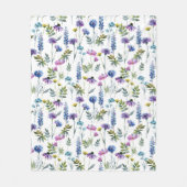 Blauw Paarse Aquarel Wilde Bloem Fleece Deken (Voorkant)