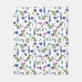 Blauw Paarse Aquarel Wilde Bloem Fleece Deken