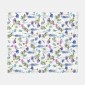 Blauw Paarse Aquarel Wilde Bloem Fleece Deken (Voorkant (Horizontaal))