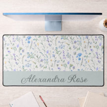 Blauw Paarse Aquarel Wilde Bloem Initiaal Naam