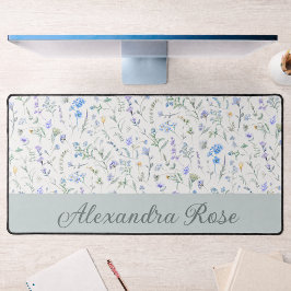 Blauw Paarse Aquarel Wilde Bloem Initiaal Naam Bureaumat