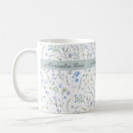 Blauw Paarse Aquarel Wilde Bloem Initiaal Naam Koffiemok