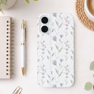 Blauw Paarse Aquarel Wilde Bloem iPhone 16 Hoesje