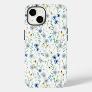 Blauw Paarse Aquarel Wilde Bloem iPhone 14 Hoesje