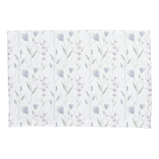Blauw Paarse Aquarel Wilde Bloem Kussensloop (Voorkant-Links)