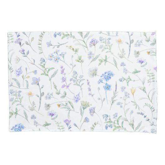 Blauw Paarse Aquarel Wilde Bloem Kussensloop (Voorkant)