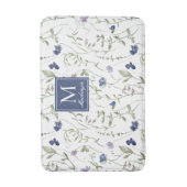Blauw Paarse Aquarel Wilde Bloem Monogram Badmat (Voorkant Verticaal)