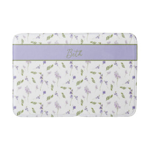 Blauw Paarse Aquarel Wilde Bloem Monogram Badmat