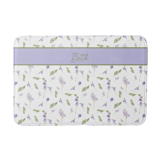 Blauw Paarse Aquarel Wilde Bloem Monogram Badmat (Voorkant)