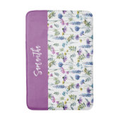 Blauw Paarse Aquarel Wilde Bloem Monogram Badmat (Voorkant Verticaal)