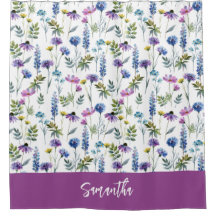 Blauw Paarse Aquarel Wilde Bloem Monogram