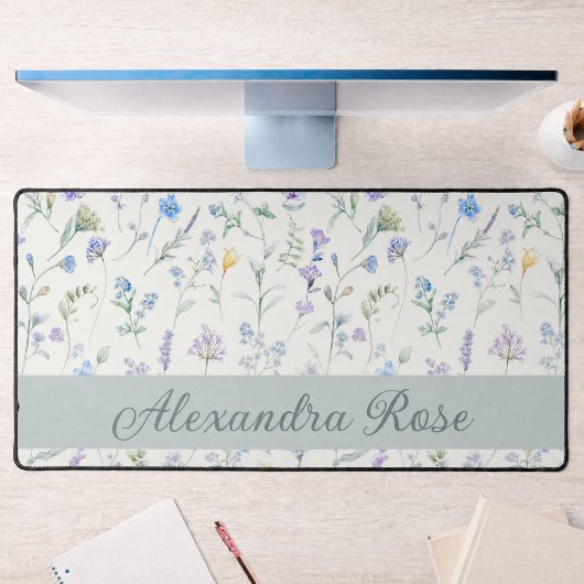 Blauw Paarse Aquarel Wilde Bloem Monogram Naam De Bureaumat