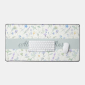Blauw Paarse Aquarel Wilde Bloem Monogram Naam De Bureaumat (Keyboard & Muis)