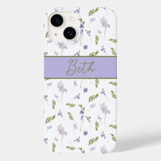Blauw Paarse Aquarel Wilde Bloem Naam Case-Mate i iPhone Case (Achterkant)