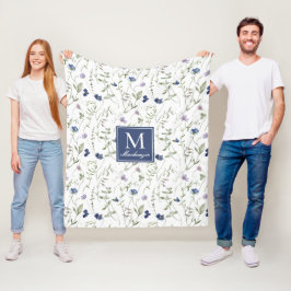 Blauw Paarse Aquarel Wilde Bloem Naam Fleece Deken