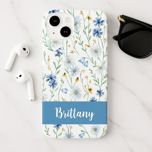 Blauw Paarse Aquarel Wilde Bloem Naam iPhone 14 Hoesje