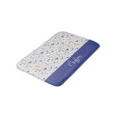 Blauw Paarse Aquarel Wilde Bloem Naam Monogram Badmat (Gekanteld)