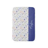 Blauw Paarse Aquarel Wilde Bloem Naam Monogram Badmat (Voorkant Verticaal)
