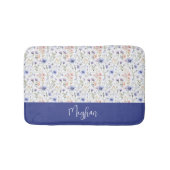 Blauw Paarse Aquarel Wilde Bloem Naam Monogram Badmat (Voorkant)