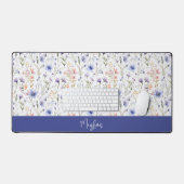 Blauw Paarse Aquarel Wilde Bloem Naam Monogram Bureaumat (Keyboard & Muis)