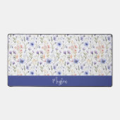 Blauw Paarse Aquarel Wilde Bloem Naam Monogram Bureaumat (Voorkant)