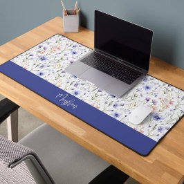 Blauw Paarse Aquarel Wilde Bloem Naam Monogram Bureaumat