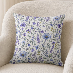 Blauw Paarse Aquarel Wilde Bloem Patroon Kussen