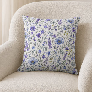 Blauw Paarse Aquarel Wilde Bloem Patroon Kussen