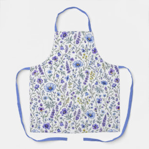 Blauw Paarse Aquarel Wilde Bloem Patroon Schort
