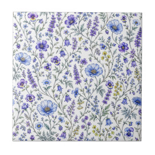 Blauw Paarse Aquarel Wilde Bloem Patroon Tegeltje