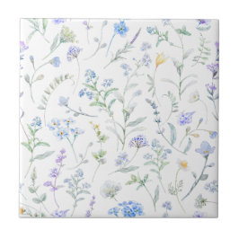 Blauw Paarse Aquarel Wilde Bloem Tegeltje