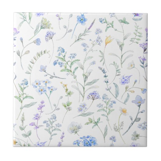 Blauw Paarse Aquarel Wilde Bloem Tegeltje (Voorkant)