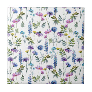 Blauw Paarse Aquarel Wilde Bloem Tegeltje