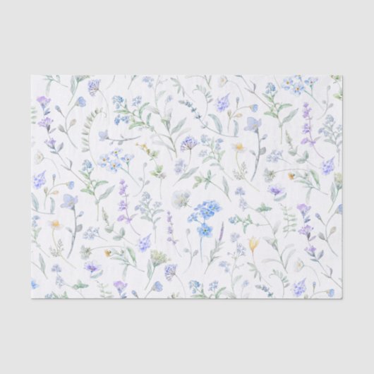 Blauw Paarse Aquarel Wilde Bloem Tissuepapier (Voorkant)